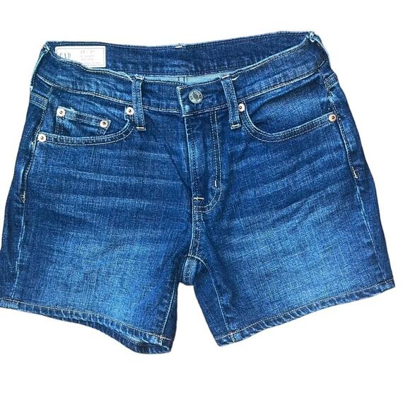 GAP Womens Mid Rise Blue Denim Shorts Size 25 0P Medium Wash Basic Casual Simple - Picture 1 of 6